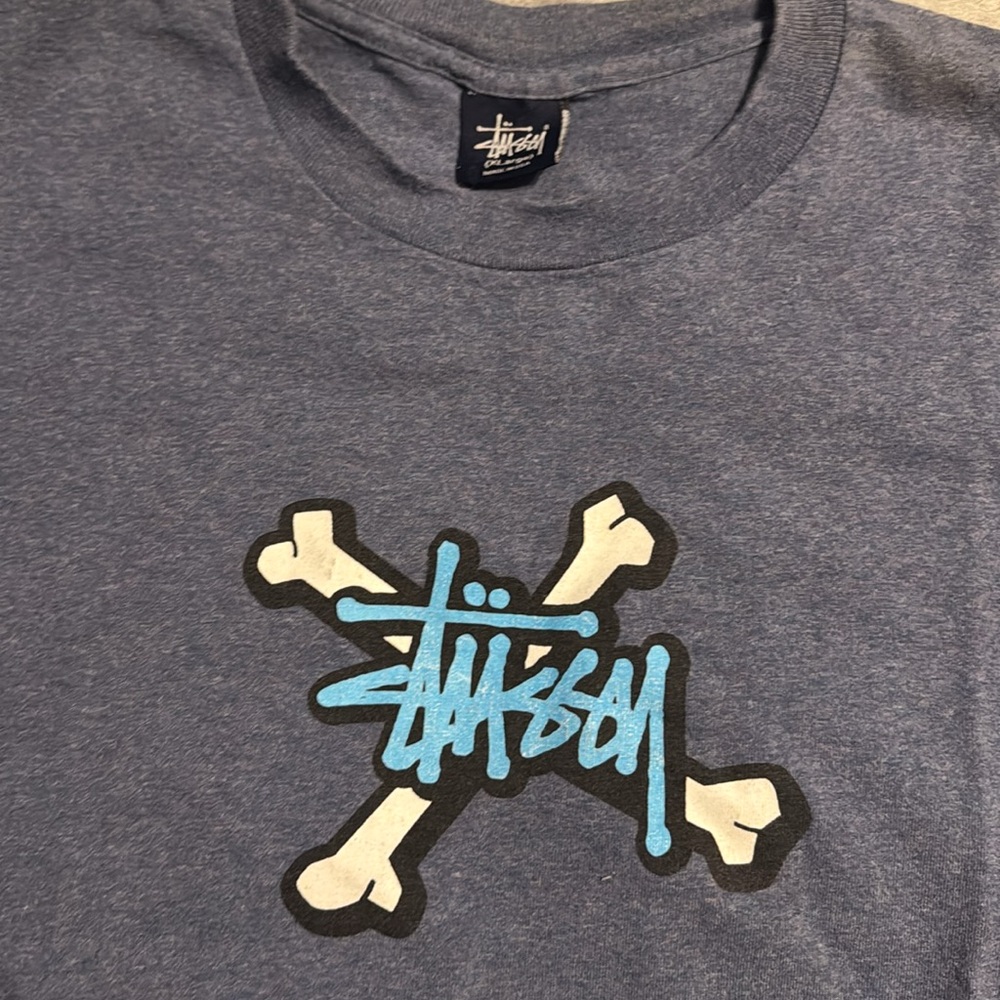 Vintage Stussy Heather Blue Tee with Logo xl - Picture 2 of 3